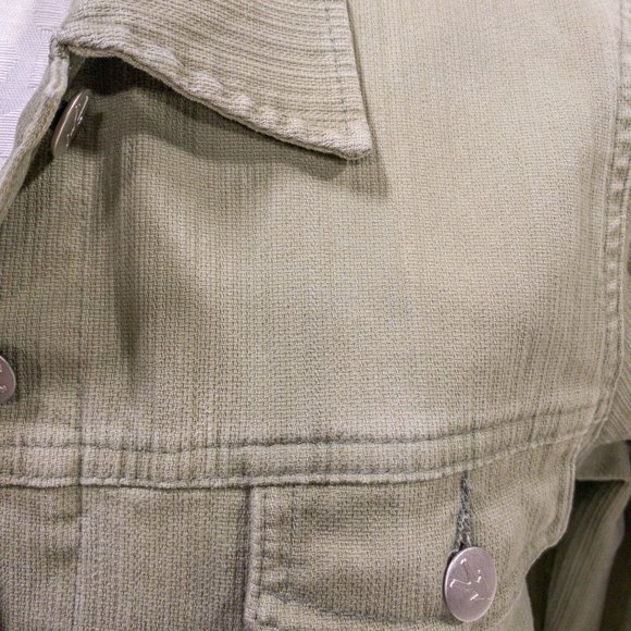 Vintage 90s Y2K Anthropologie S Cotton Jean Jacket Light Green Tan Grey - Picture 2 of 14